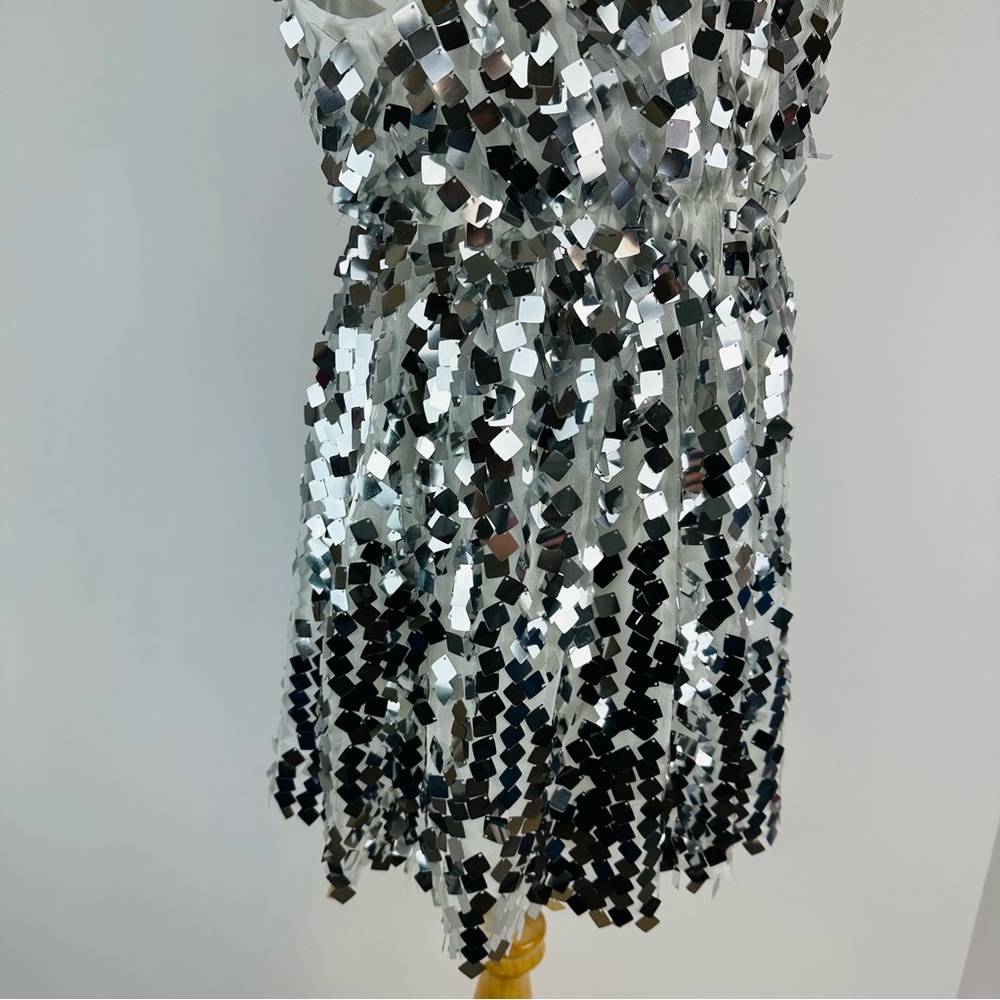 Buddy Love Silver Sequin A-Line Mini Dress with White Tie Straps - Picture 8 of 15